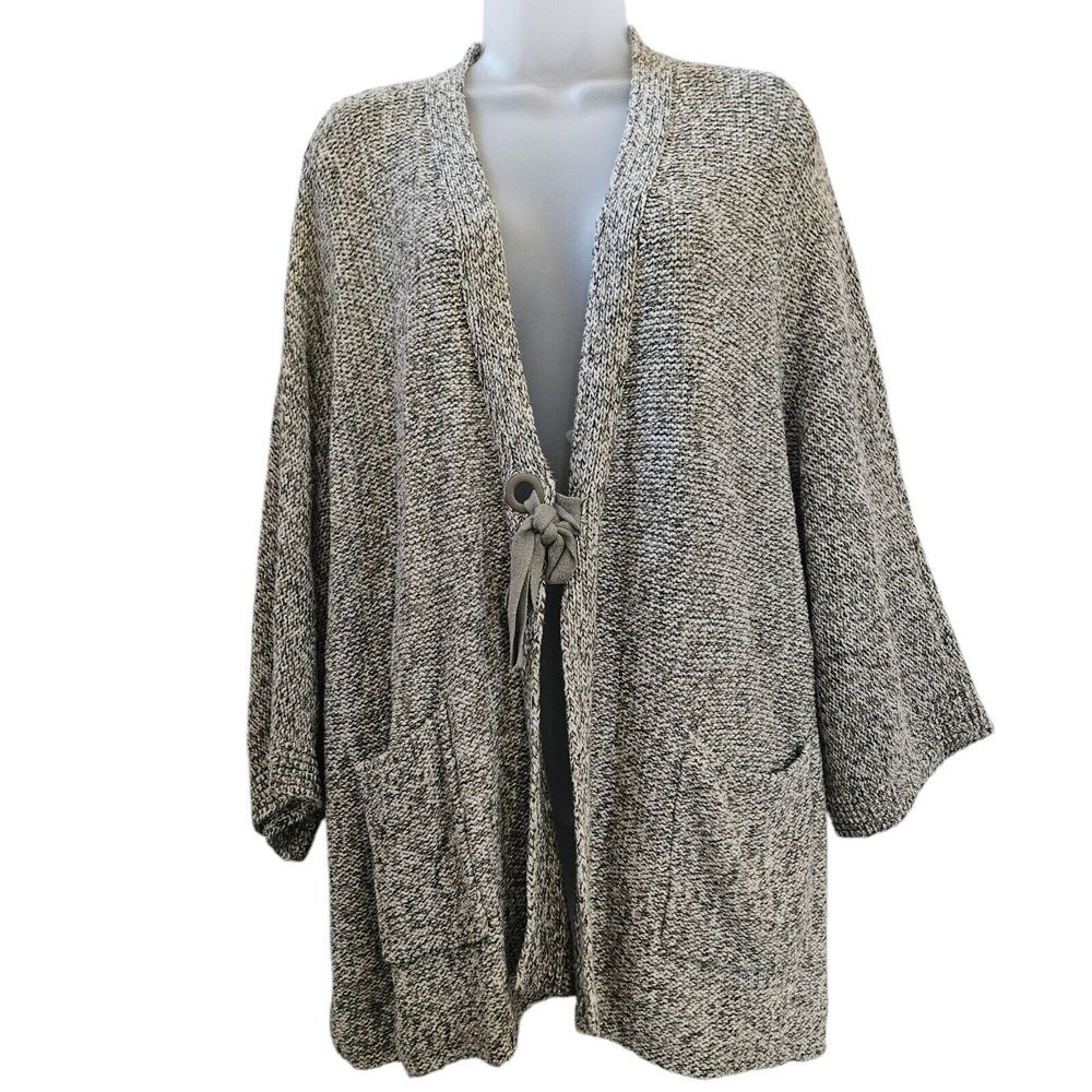 J Jill Pure Jill Cardigan Womens XL Two Tone Marled Knit Tie 3/4 Kimono Sleeve